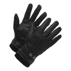 Jack – Zwarte Leren Heren Handschoenen van Geitenleder met Wollen Voering, Riem & Touchscreen-functie