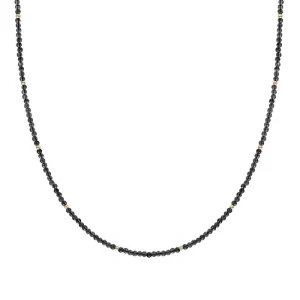 Sparkling Jewels Beaded Necklace 2mm Onyx Geel verguld NLK04G-G07 42cm+2cm