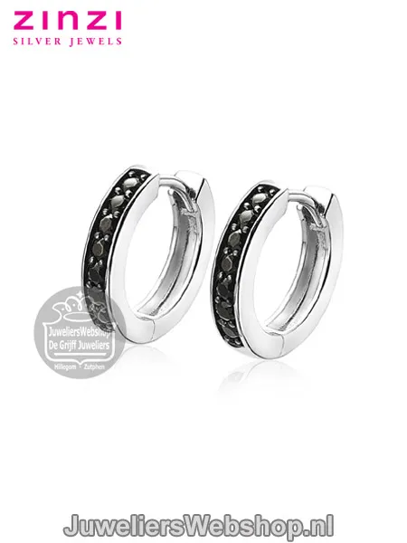 Zinzi Creolen ZIO191B Zilver zirconia zwart - Afbeelding 4