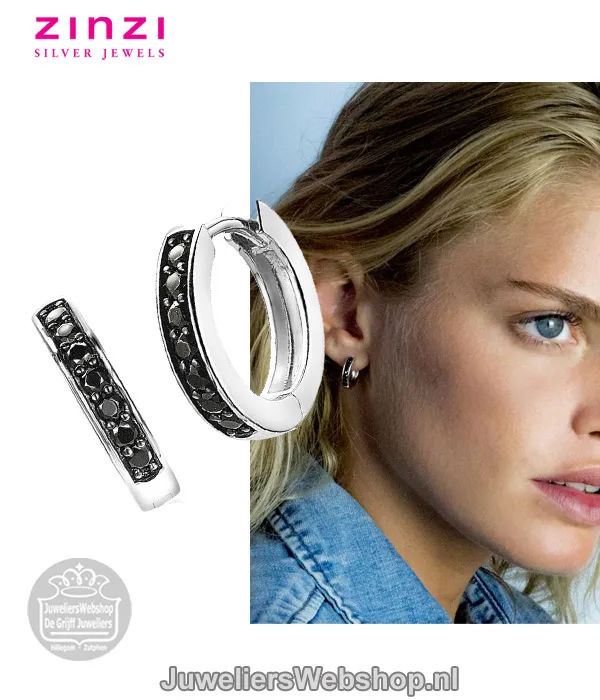 Zinzi Creolen ZIO191B Zilver zirconia zwart - Afbeelding 3
